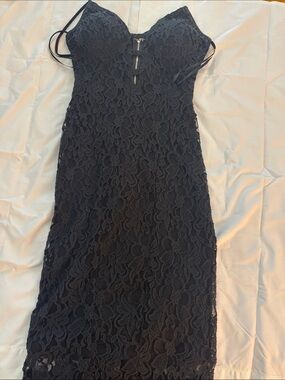 bebe Black Lace Midi Dress with Spaghetti Straps